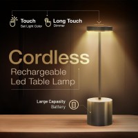 Pmaggia Cordless Rechargeable Table Lamp Wireless Led Desk Lamp 5000 Mah Over 36 Hrs Stepless Dimming Modern Portable Table