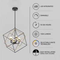 Artika Peyton 15W Integrated Led Modern Mid-Century Chandelier, Black And Gold Ideal For Dinning Room, 1500 Lumens, Tunable White 3000-4000-5000 Kelvin