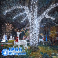 Nielfoi 100Ft 300 Led Christmas Lights Christmas Tree Lights With 8 Modes Waterproof Green Wire Outdoor String Lights Plug In