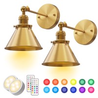 Lumiman Gold Battery Operated Wall Sconce Industrial Wireless Wall Sconce Set Of 2 With 270Rotate Head Timer Dimmable Rgb Bat