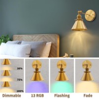 Lumiman Gold Battery Operated Wall Sconce Industrial Wireless Wall Sconce Set Of 2 With 270Rotate Head Timer Dimmable Rgb Bat