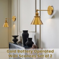 Lumiman Gold Battery Operated Wall Sconce Industrial Wireless Wall Sconce Set Of 2 With 270Rotate Head Timer Dimmable Rgb Bat