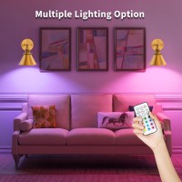 Lumiman Gold Battery Operated Wall Sconce Industrial Wireless Wall Sconce Set Of 2 With 270Rotate Head Timer Dimmable Rgb Bat