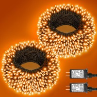 Halloween Lights 2 Pack Total 200Ft 600 Led Orange String Lights With 8 Modes Waterproof Plug In Twinkle Halloween Decorations