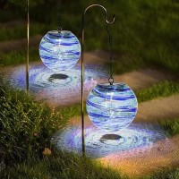 Solar Hanging Lanterns Outdoor Solar Glaze Glass Lantern Gazing Ball Globe Hanging Solar Outdoor Lights For Garden Yard Home Out