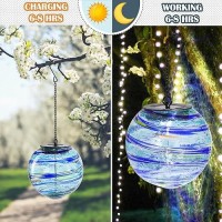 Solar Hanging Lanterns Outdoor Solar Glaze Glass Lantern Gazing Ball Globe Hanging Solar Outdoor Lights For Garden Yard Home Out