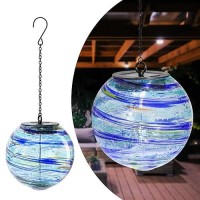 Solar Hanging Lanterns Outdoor Solar Glaze Glass Lantern Gazing Ball Globe Hanging Solar Outdoor Lights For Garden Yard Home Out