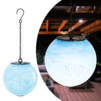 Solar Hanging Lanterns Outdoor Solar Glaze Glass Lantern Gazing Ball Globe Hanging Solar Outdoor Lights For Garden Yard Home Out