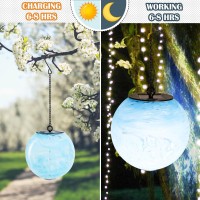 Solar Hanging Lanterns Outdoor Solar Glaze Glass Lantern Gazing Ball Globe Hanging Solar Outdoor Lights For Garden Yard Home Out