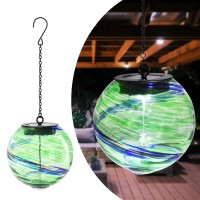 Solar Hanging Lanterns Outdoor Solar Glaze Glass Lantern Gazing Ball Globe Hanging Solar Outdoor Lights For Garden Yard Home Out