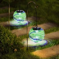 Solar Hanging Lanterns Outdoor Solar Glaze Glass Lantern Gazing Ball Globe Hanging Solar Outdoor Lights For Garden Yard Home Out