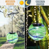 Solar Hanging Lanterns Outdoor Solar Glaze Glass Lantern Gazing Ball Globe Hanging Solar Outdoor Lights For Garden Yard Home Out