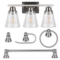 Brushed Nickel 3 Light Bathroom Vanity Light Set 5 Piece Brushed Nickel Bathroom Accessories Set 5 Piece Bathroom Light Set Brus