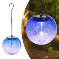 Hanging Solar Lights Outdoor Solar Lanterns Outdoor Decorative Cracked Glass Ball Lights Solar Powered Waterproof Led Globe Lant