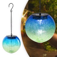 Hanging Solar Lights Outdoor Solar Lanterns Outdoor Decorative Cracked Glass Ball Lights Solar Powered Waterproof Led Globe Lant