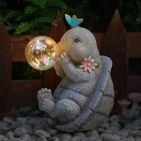 Mininova Outdoor Garden Decorations Turtle Statues With Solar Light Resin Waterproof Figurines For Outside Yard Patio Mon Birthd