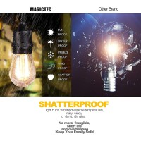 Magictec Led Shatterproof String Lights Commercial Grade With 15 Hanging Sockets 48 Ft Black Outdoor Weatherproof Cord Strand Fo