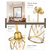 Osimir Brushed Gold Pendant Lights Kitchen Island 2 Pack Brass Glass Pendant Light Fixture Farmhouse Cage Hanging Lighting With