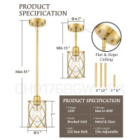 Osimir Brushed Gold Pendant Lights Kitchen Island 2 Pack Brass Glass Pendant Light Fixture Farmhouse Cage Hanging Lighting With