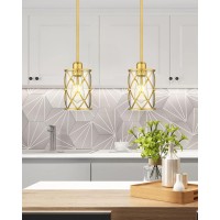 Osimir Brushed Gold Pendant Lights Kitchen Island 2 Pack Brass Glass Pendant Light Fixture Farmhouse Cage Hanging Lighting With