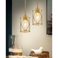 Osimir Brushed Gold Pendant Lights Kitchen Island 2 Pack Brass Glass Pendant Light Fixture Farmhouse Cage Hanging Lighting With