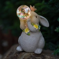 Mininova Solar Garden Decor Lights Rabbit Statue With Bubble Ball Waterproof Decorations Cute Bunny Figurine For Outside Spring