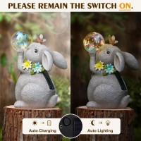 Mininova Solar Garden Decor Lights Rabbit Statue With Bubble Ball Waterproof Decorations Cute Bunny Figurine For Outside Spring