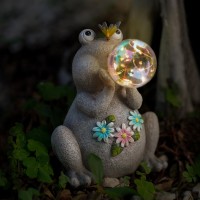 Mininova Frog Solar Garden Statue Blowing Bubble Outdoor Decorations Waterproof Resin Figurines Yard Outdoor Unique Gifts For Ho