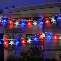 Minetom Red White Blue Star String Lights Plug In 33 Ft 100 Led 4Th Of July Decor Star Fairy Lights With Remote And 8 Modes Fo