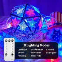 Minetom Red White Blue Star String Lights Plug In 33 Ft 100 Led 4Th Of July Decor Star Fairy Lights With Remote And 8 Modes Fo