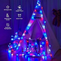 Minetom Red White Blue Star String Lights Plug In 33 Ft 100 Led 4Th Of July Decor Star Fairy Lights With Remote And 8 Modes Fo