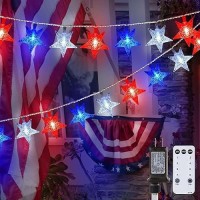 Minetom Red White Blue Star String Lights Plug In 33 Ft 100 Led 4Th Of July Decor Star Fairy Lights With Remote And 8 Modes Fo