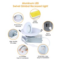 Popanu Recessed Spotlight Ceiling Light 4 Inch 9W Gimbal Led Recessed Downlight Canless White 90 Tilt Swivel Eyeball Wafer Slo