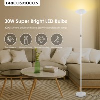 Bricosmocon Stepless Dimmable Floor Lamp 30W 3000Lm Super Bright Led Torchiere Floor Lamps With Remote Touch Control 71 In Tal