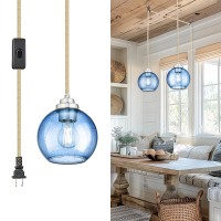 Jazava Plug In Hanging Light With Blue Glass Brushed Nickel Pendant Light Fixtures For Kitchen Island Dining Room Bedroom Hallw