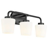 Audickic Bathroom Light Fixtures Over Mirror 3Light Matte Black Vanity Lighting Fixtures With Milk White Glass Vintage Farmho