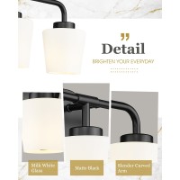 Audickic Bathroom Light Fixtures Over Mirror 3Light Matte Black Vanity Lighting Fixtures With Milk White Glass Vintage Farmho