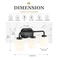 Audickic Bathroom Light Fixtures Over Mirror 3Light Matte Black Vanity Lighting Fixtures With Milk White Glass Vintage Farmho