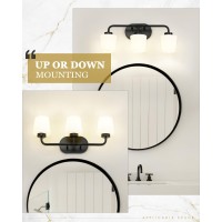 Audickic Bathroom Light Fixtures Over Mirror 3Light Matte Black Vanity Lighting Fixtures With Milk White Glass Vintage Farmho