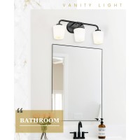 Audickic Bathroom Light Fixtures Over Mirror 3Light Matte Black Vanity Lighting Fixtures With Milk White Glass Vintage Farmho