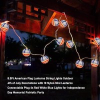 85Ft American Flag Lanterns String Lights Outdoor 4Th Of July Decorations With 10 Nylon Mini Lanterns Connectable Plugin Red