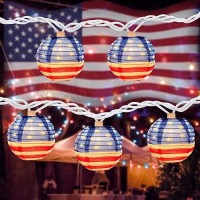 85Ft American Flag Lanterns String Lights Outdoor 4Th Of July Decorations With 10 Nylon Mini Lanterns Connectable Plugin Red