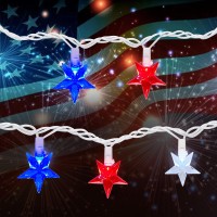 4Th Of July Red White Blue Stars Lights 136Ft Patriotic Decorations String Lights With 35 Led Red White Blue Stars For Indepen