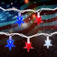 4Th Of July Red White Blue Stars Lights 136Ft Patriotic Decorations String Lights With 35 Led Red White Blue Stars For Indepen