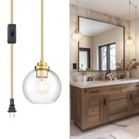 Jazava Hanging Lights With Plug In Cord Gold Pendant Light With Clear Glass For Kitchen Island Dining Room Bedroom Hallway Foye