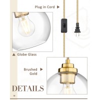 Jazava Hanging Lights With Plug In Cord Gold Pendant Light With Clear Glass For Kitchen Island Dining Room Bedroom Hallway Foye