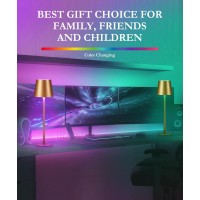 Faithorse 2Pack Gold Rgb Cordless Table Lamp 5200Mah Rgb 8 Modes Touch Control Rechargeable Battery Desk Lamp Ip54 Waterpro