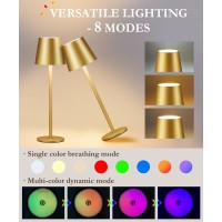 Faithorse 2Pack Gold Rgb Cordless Table Lamp 5200Mah Rgb 8 Modes Touch Control Rechargeable Battery Desk Lamp Ip54 Waterpro