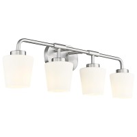 Audickic Bathroom Light Fixtures Over Mirror 4Light Brushed Nickel Vanity Lighting Fixtures With Milk White Glass Vintage Far