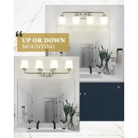 Audickic Bathroom Light Fixtures Over Mirror 4Light Brushed Nickel Vanity Lighting Fixtures With Milk White Glass Vintage Far